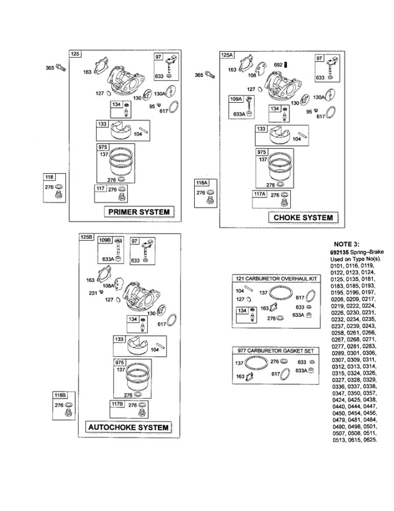 Carburetor Diagram and Parts List for 123K02-0478-E1  Briggs and Stratton Engine